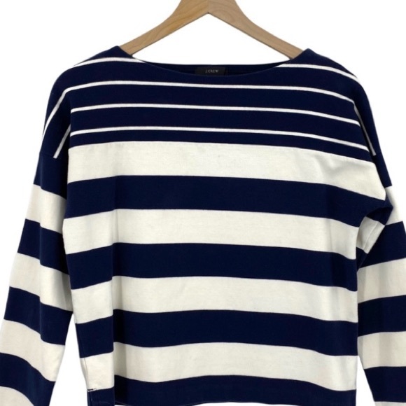 Nautical Stripes Long Sleeve J Crew Boat Neck Top Navy Blue White Striped - Picture 11 of 16